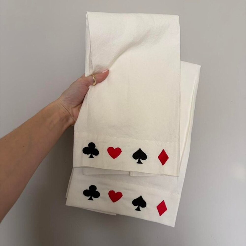 Set of 2 embroidered poker card themed dish towels...